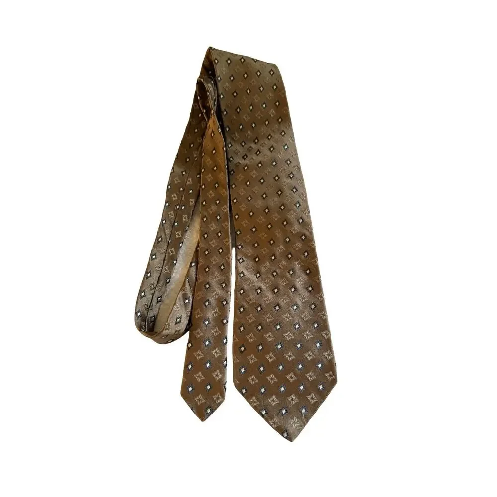 Emanuel Ungaro Silk Tie Brown Geometric Medallion Designer Necktie Vintage Italy
